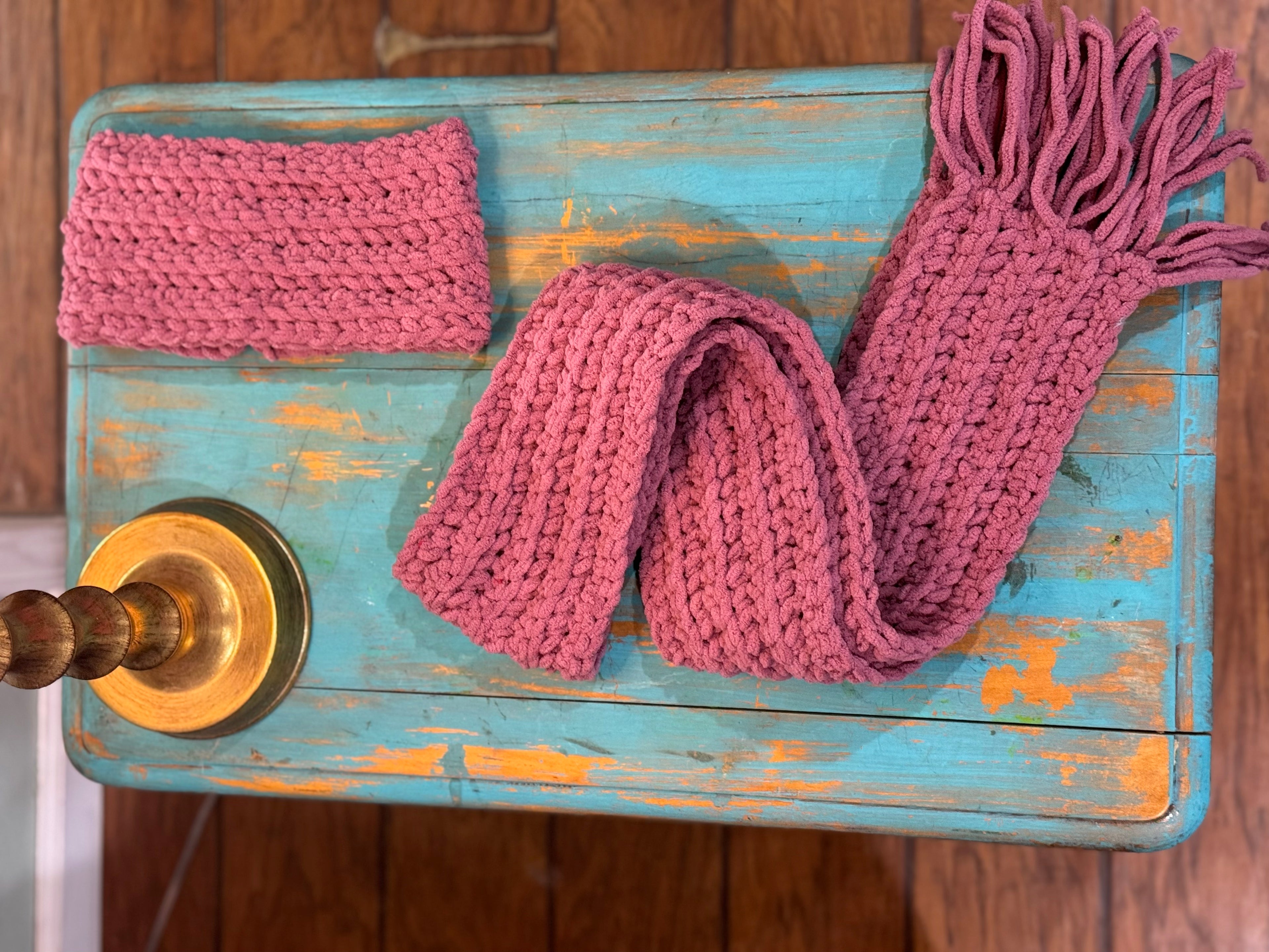 Mulberry Mauve Scarf and Headband Set